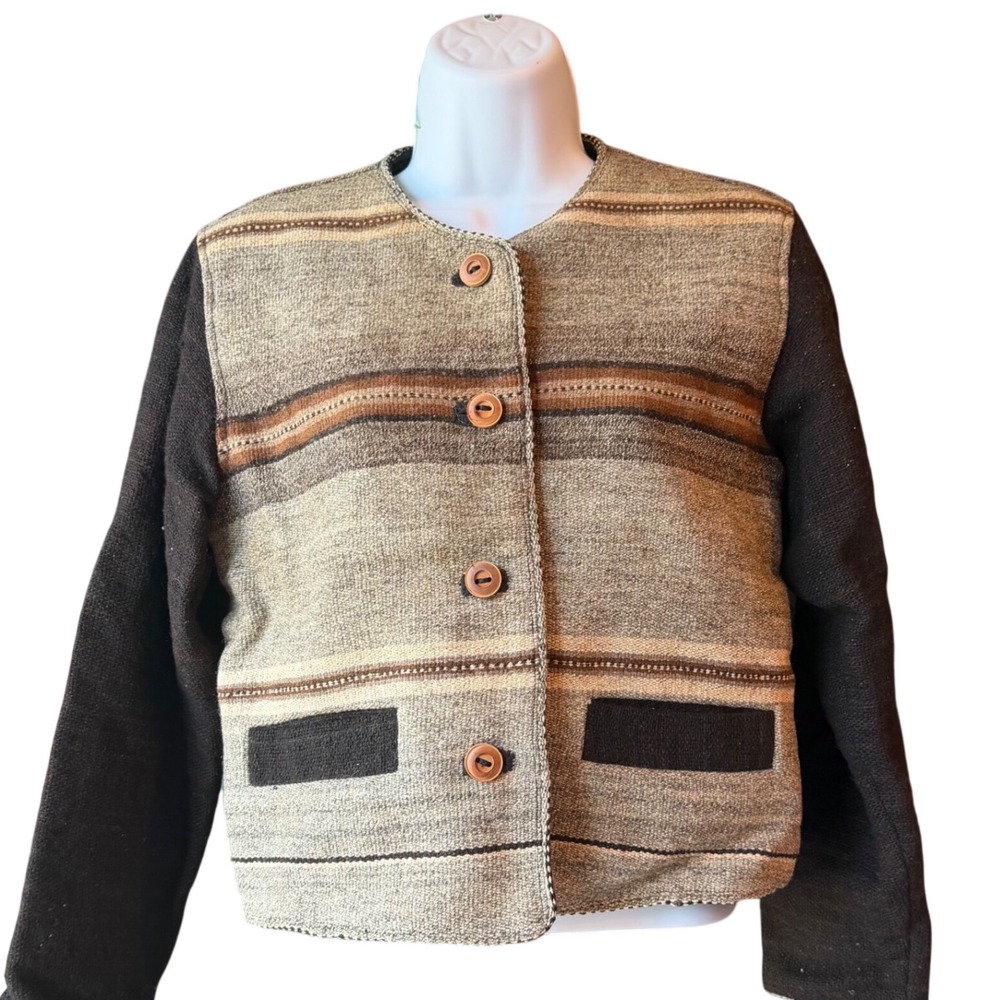 Artesania Coral Alpaca Wool Cardigan Jacket Women Sz Small Bolivia Artisan Boho